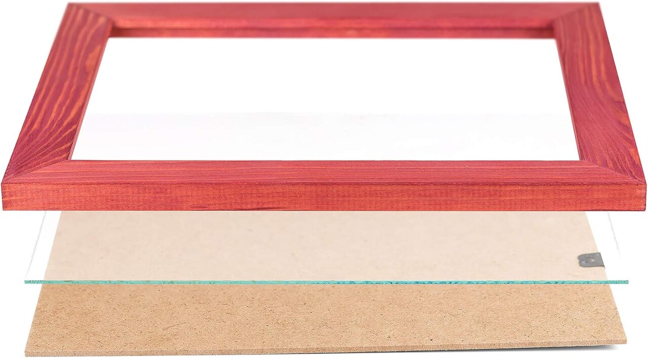 Rustic Wooden Picture Frame 11x14 Inch- 100% Natural Solid Eco Distressed Wood for Wall Mounting Photo Frame - Red